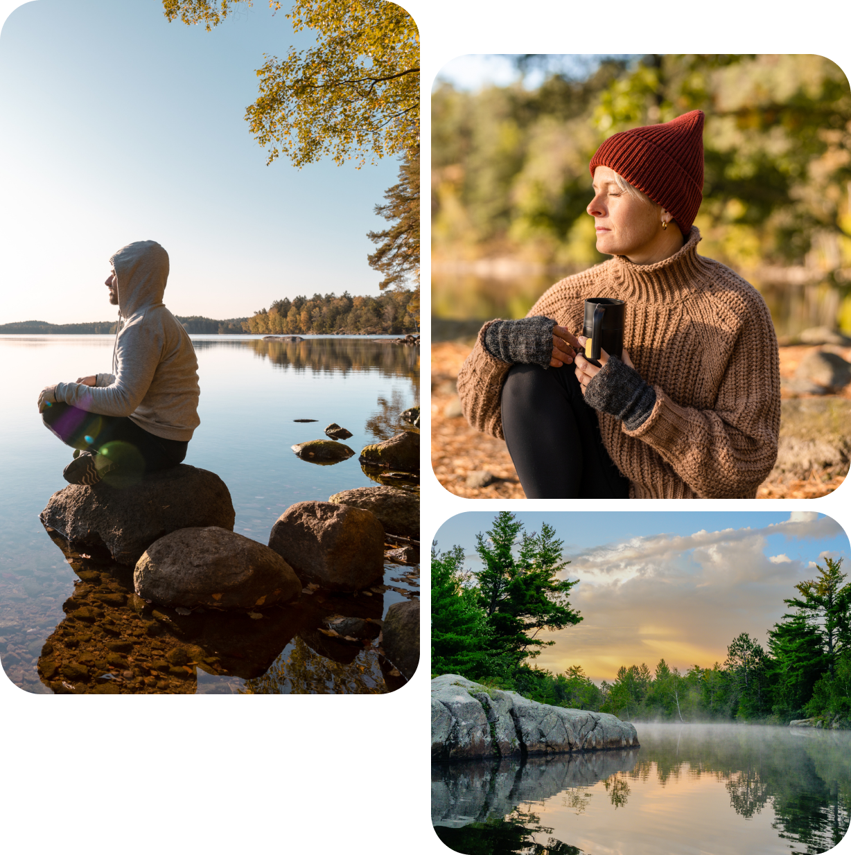 Person enjoying peaceful autumn lakeside morning