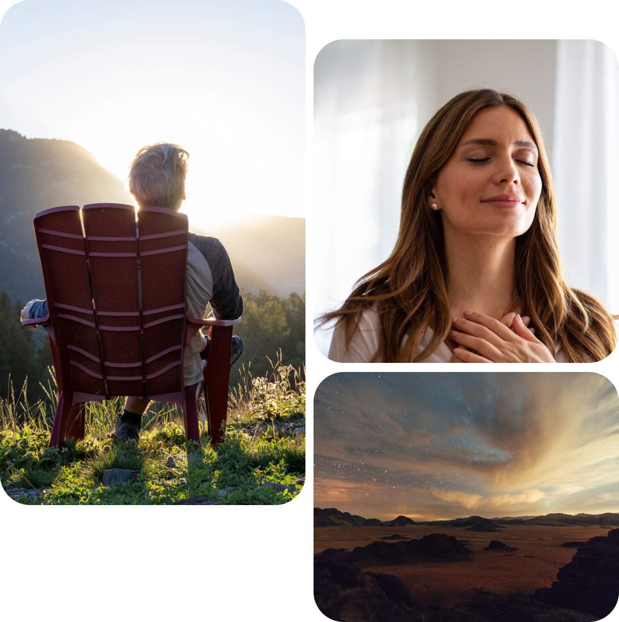 Serene meditation, sunrise landscape collage